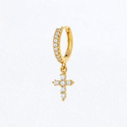 Boucle d'oreille croix individuelle plaqué or 18K zirconium 1 cm Bellaime