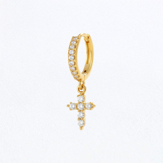 Boucle d'oreille croix individuelle plaqué or 18K zirconium 1 cm Bellaime