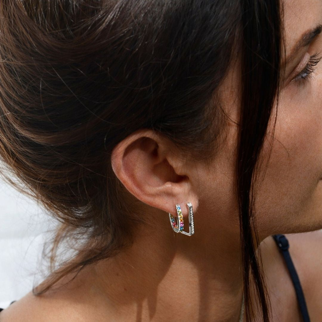 Boucle d'oreille individuelle créole colorée argent 925 zirconium 1,5 cm Rainbow Loop Bellaime 2