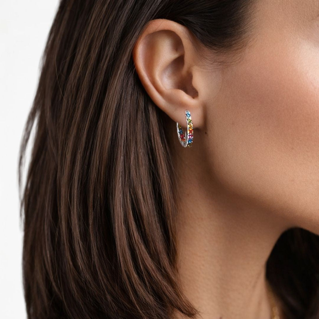 Boucle d'oreille individuelle créole colorée argent 925 zirconium 1,5 cm Rainbow Loop Bellaime 3