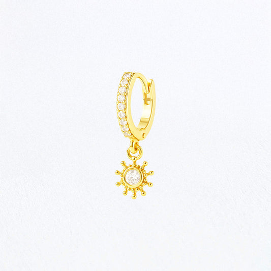 Boucle d'oreille individuelle Sun - Plaqué Or 18K et Zirconium - 1 cm