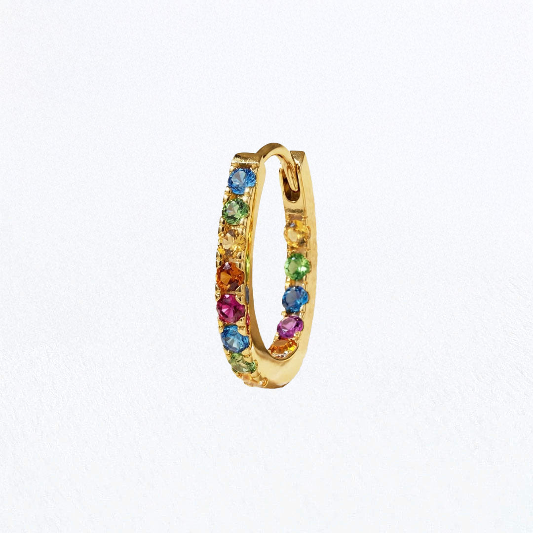Boucle d'oreille individuelle créole colorée plaqué or 18K zirconium 1,5 cm Rainbow Loop Bellaime