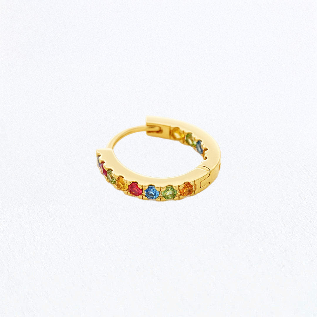 Boucle d'oreille individuelle créole colorée plaqué or 18K zirconium 1,5 cm Rainbow Loop Bellaime 4