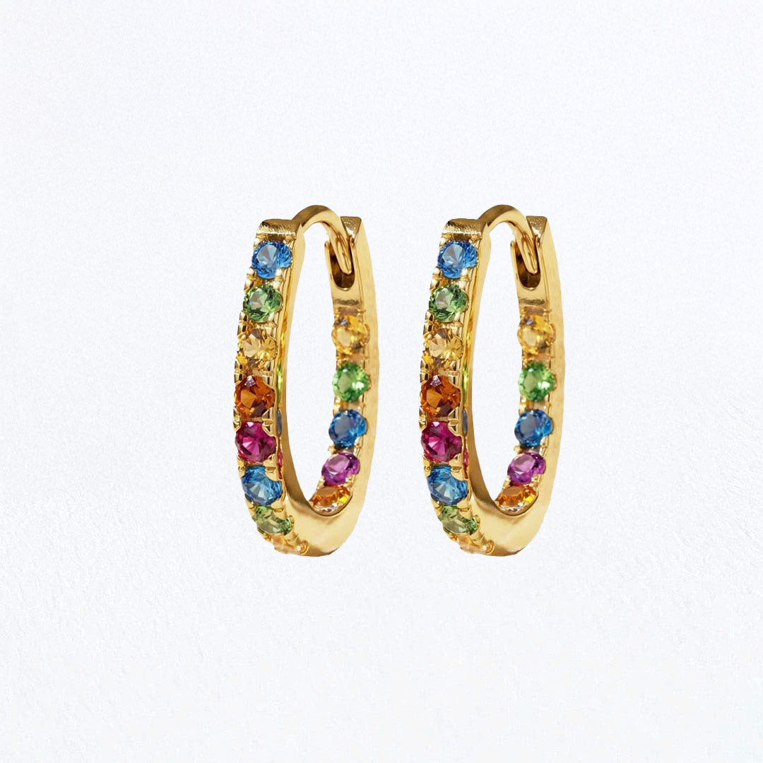 Boucles d'oreilles créoles colorées plaqué or 18K zirconium 1,5 cm Rainbow Loop Bellaime