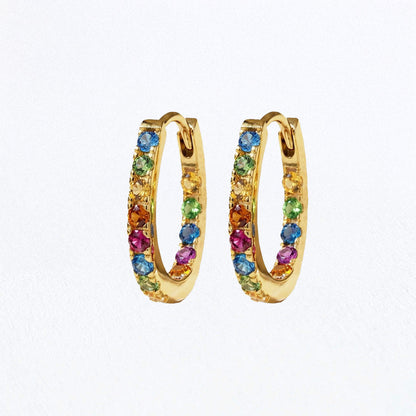 Boucles d'oreilles créoles colorées plaqué or 18K zirconium 1,5 cm Rainbow Loop Bellaime