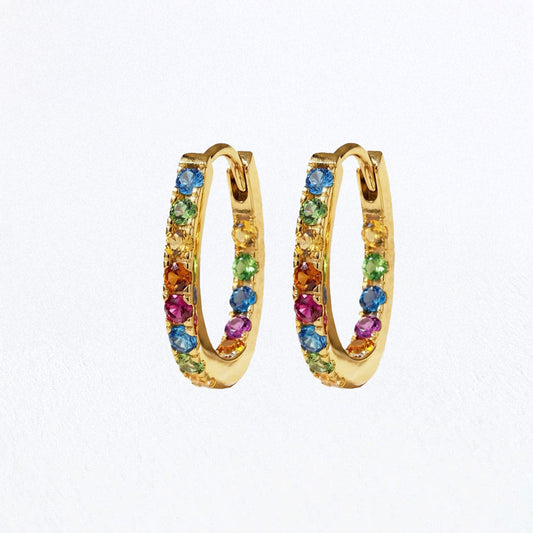 Boucles d'oreilles créoles colorées plaqué or 18K zirconium 1,5 cm Rainbow Loop Bellaime