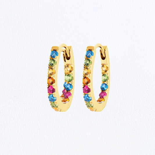 Boucles d'oreilles créoles colorées plaqué or 18K zirconium 1,5 cm Rainbow Loop Bellaime