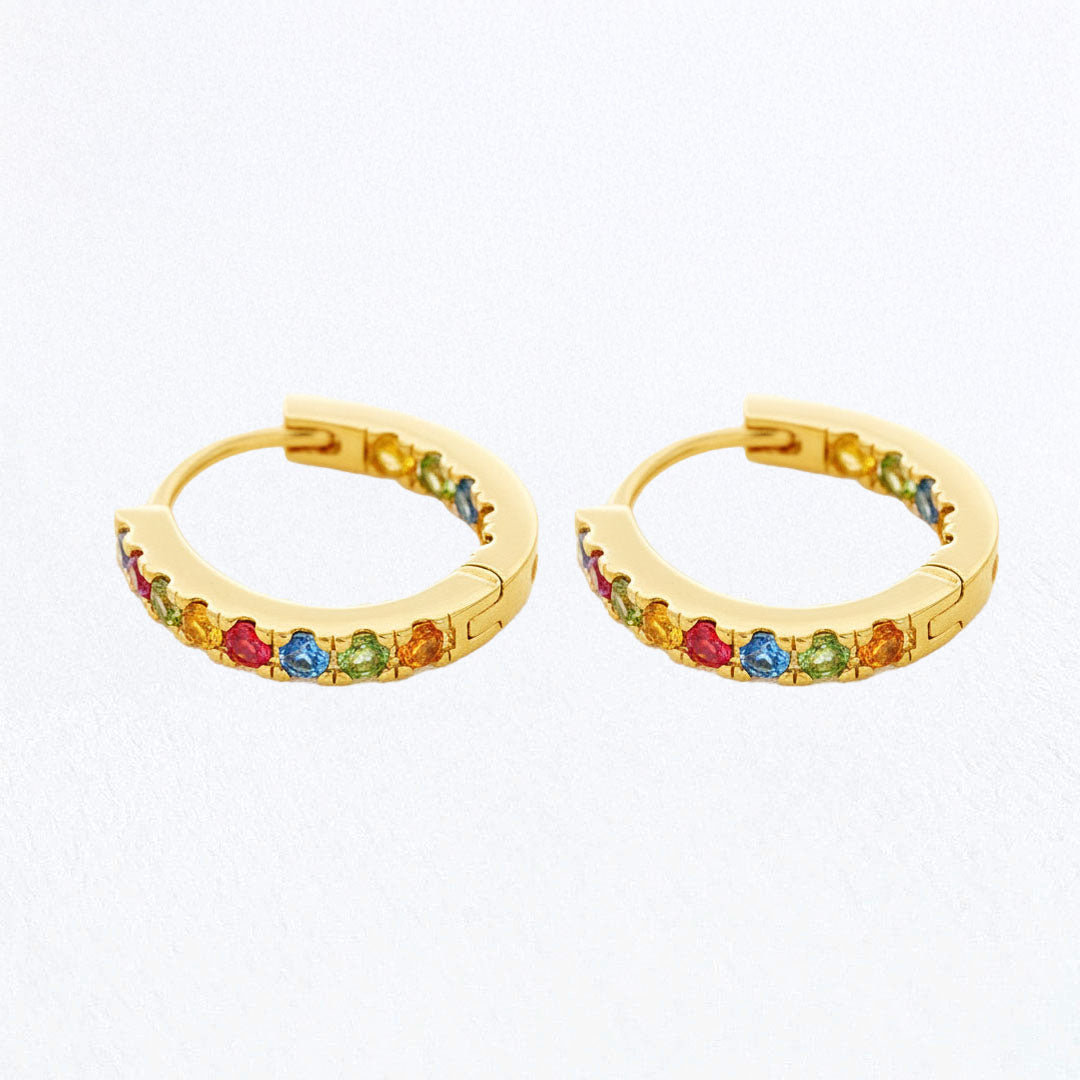 Boucles d'oreilles créoles colorées plaqué or 18K zirconium 1,5 cm Rainbow Loop Bellaime 4