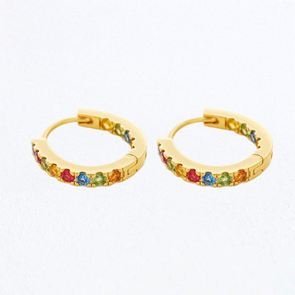 Boucles d'oreilles créoles colorées plaqué or 18K zirconium 1,5 cm Rainbow Loop Bellaime 4