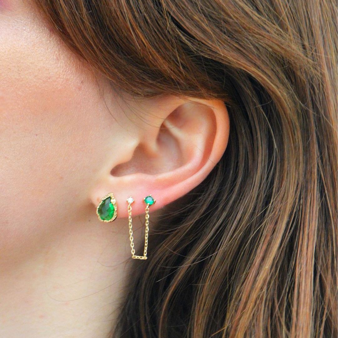 Boucle d'oreille vert plaqué or 18K zirconium Analisa Bellaime 2