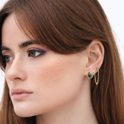 Boucle d'oreille vert plaqué or 18K zirconium Analisa Bellaime 4