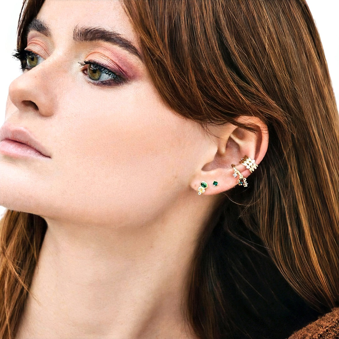 Boucle d'oreille verte puce plaqué or 18K zirconium Jaïpur Bellaime 4