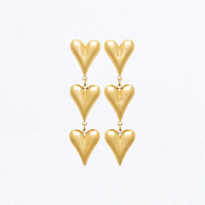 Boucles d'Oreilles Triple Heart - Acier inoxydable - Couleur or