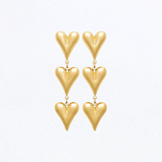 Boucles d'Oreilles Triple Heart - Acier inoxydable - Couleur or