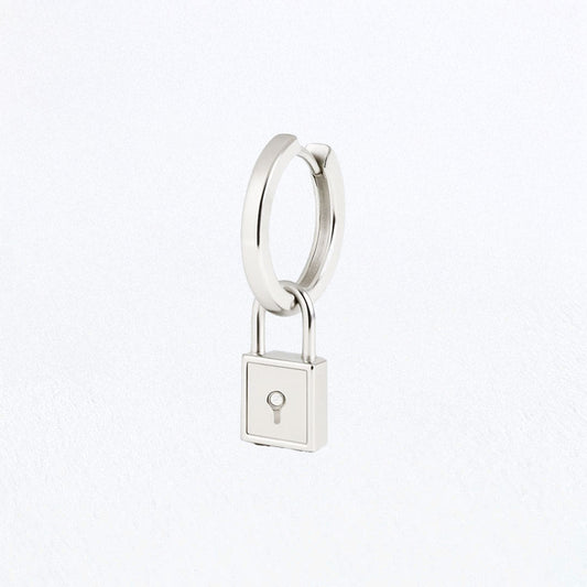 Boucle d'Oreille Individuelle Cadenas - The Secret - Créole Argent 925 Rhodié et Zirconium - 1,2 cm
