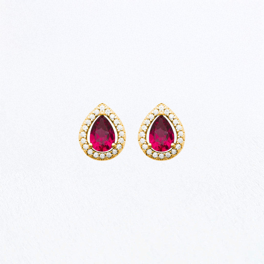 Boucle d'oreille rouge plaqué or 18k zirconium Isobel Bellaime