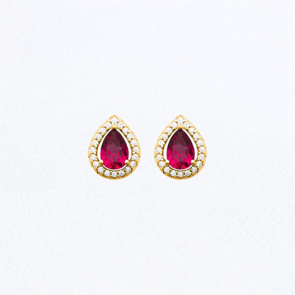 Boucle d'oreille rouge plaqué or 18k zirconium Isobel Bellaime