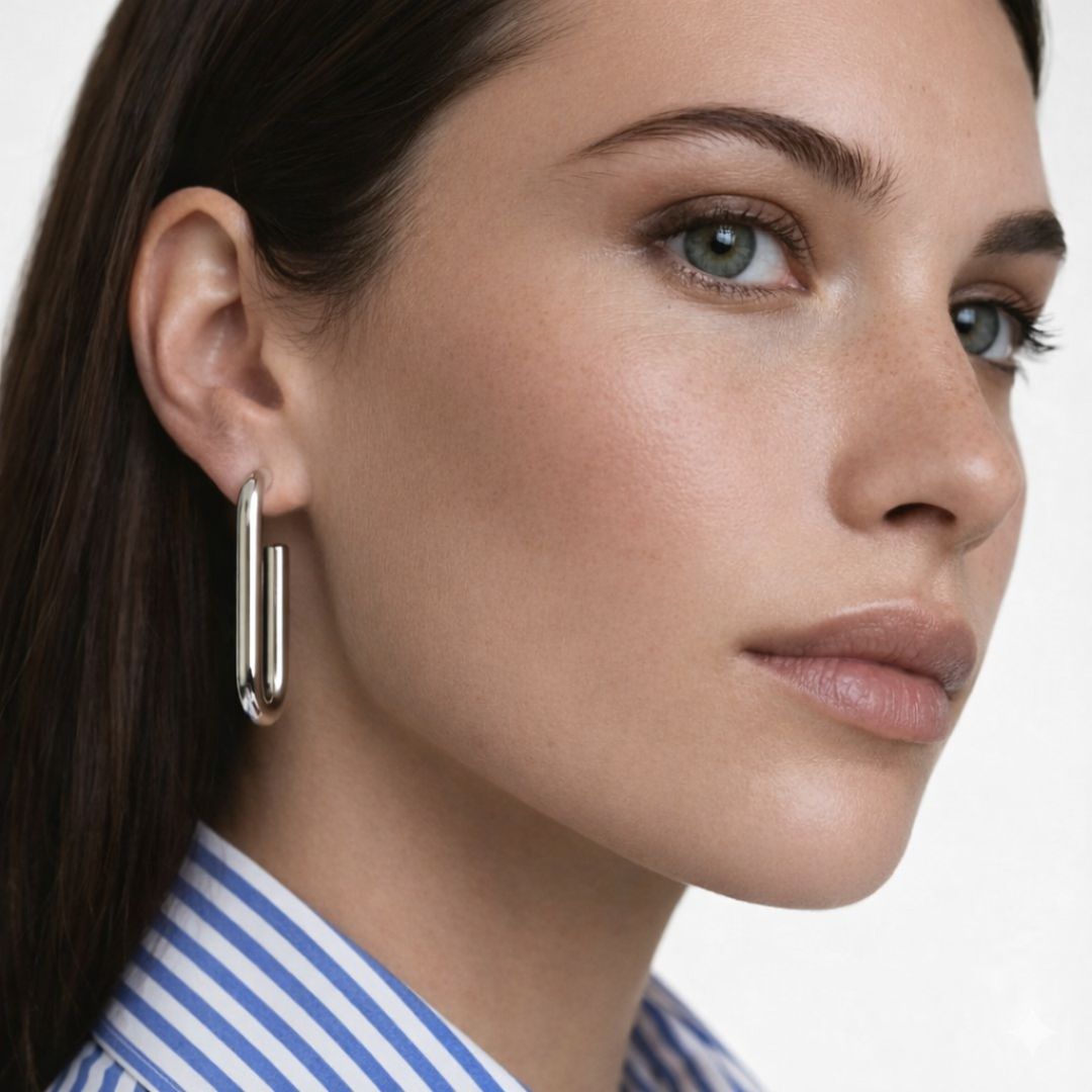 Boucles d'oreilles créoles acier inoxydable argent Leonie Bellaime 2