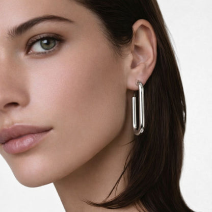 Boucles d'oreilles créoles acier inoxydable argent Leonie Bellaime 3