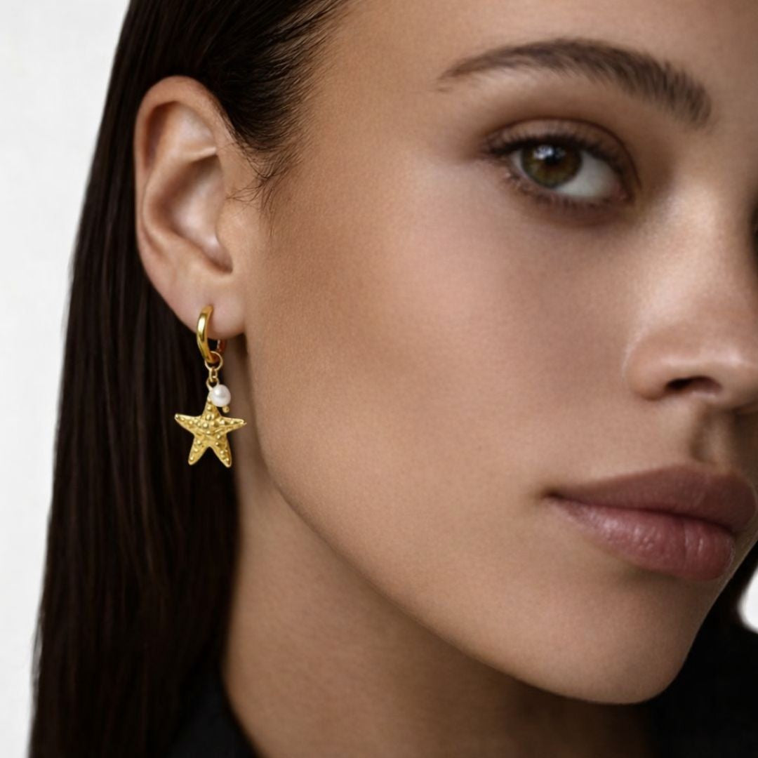 Boucles d'oreilles étoile de mer acier inoxydable Star Pearl Bellaime 3