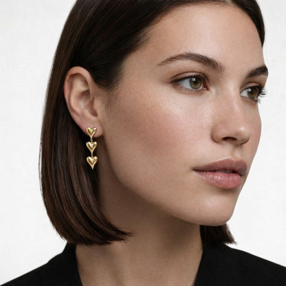 Boucles d'oreilles coeur acier inoxydable Triple Heart Bellaime 2