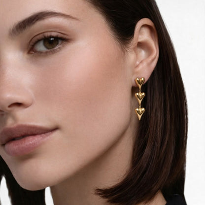 Boucles d'oreilles coeur acier inoxydable Triple Heart Bellaime 3