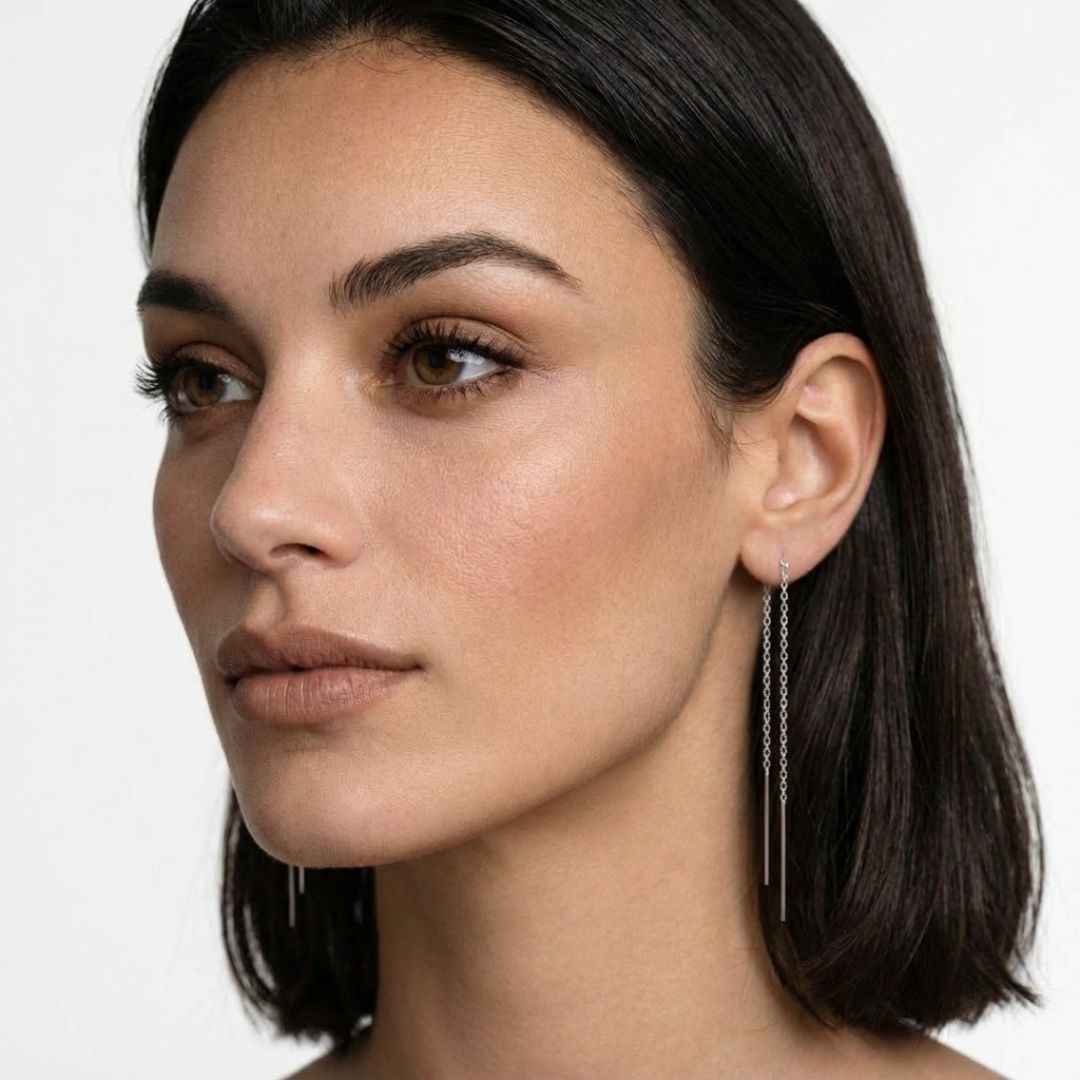 Boucles d'Oreilles fil pendantes argent 925 Purity Bellaime 3