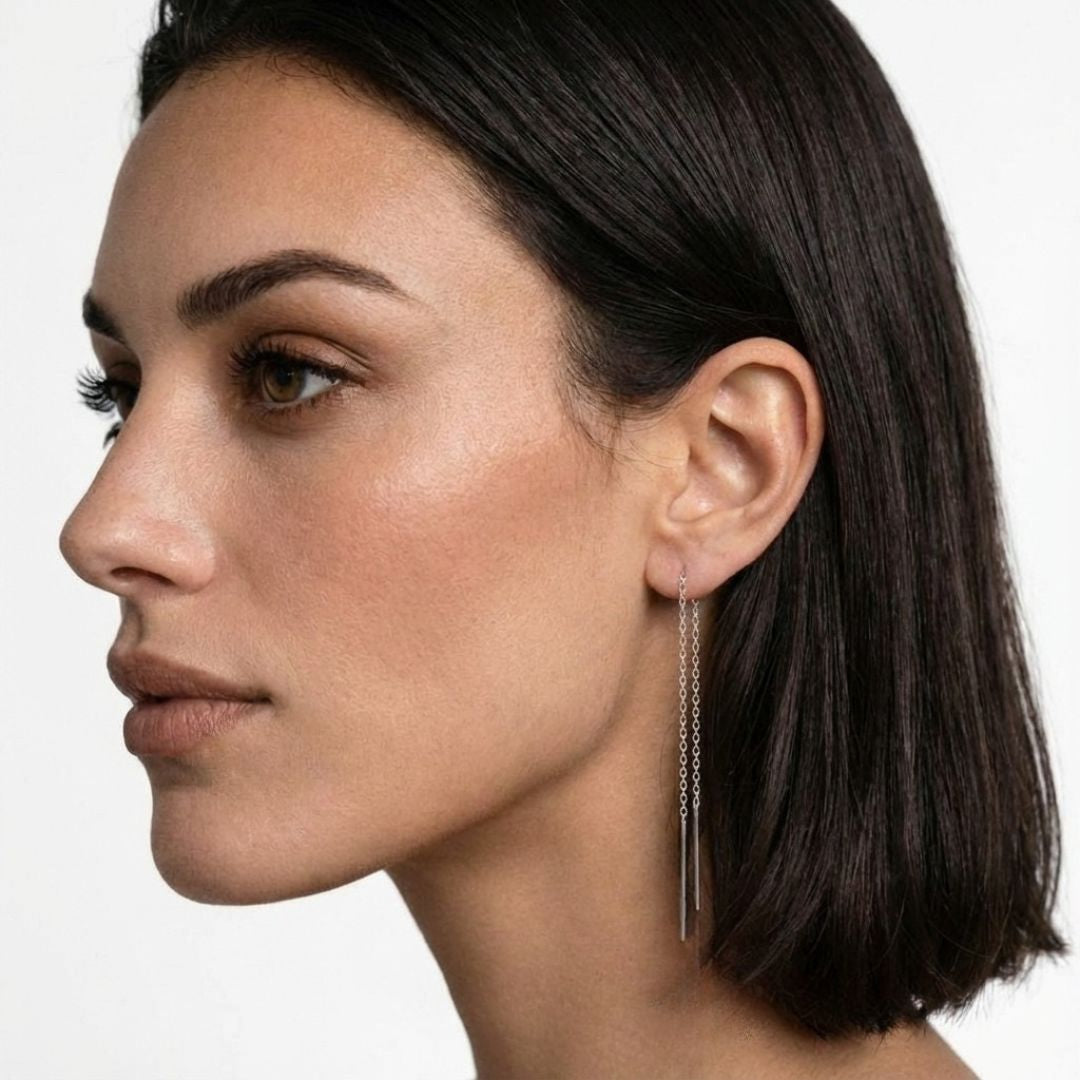 Boucles d'Oreilles fil pendantes argent 925 Purity Bellaime 4