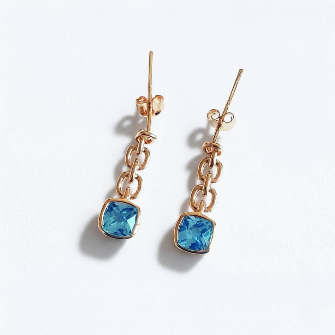 Boucle d'oreille pendante bleu plaqué or 18K cristal 3 cm Icy Bellaime