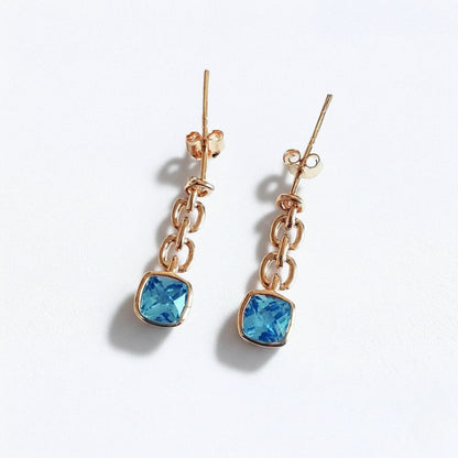 Boucle d'oreille pendante bleu plaqué or 18K cristal 3 cm Icy Bellaime