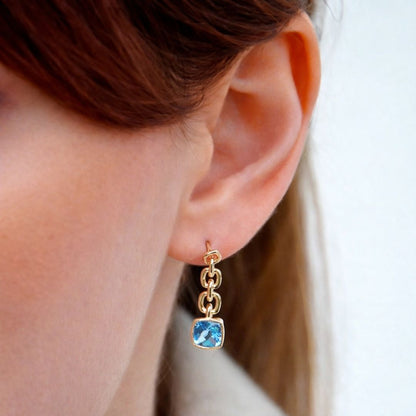Boucle d'oreille pendante bleu plaqué or 18K cristal 3 cm Icy Bellaime 2