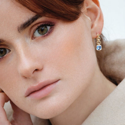 Boucle d'oreille pendante bleu plaqué or 18K cristal 3 cm Icy Bellaime 3