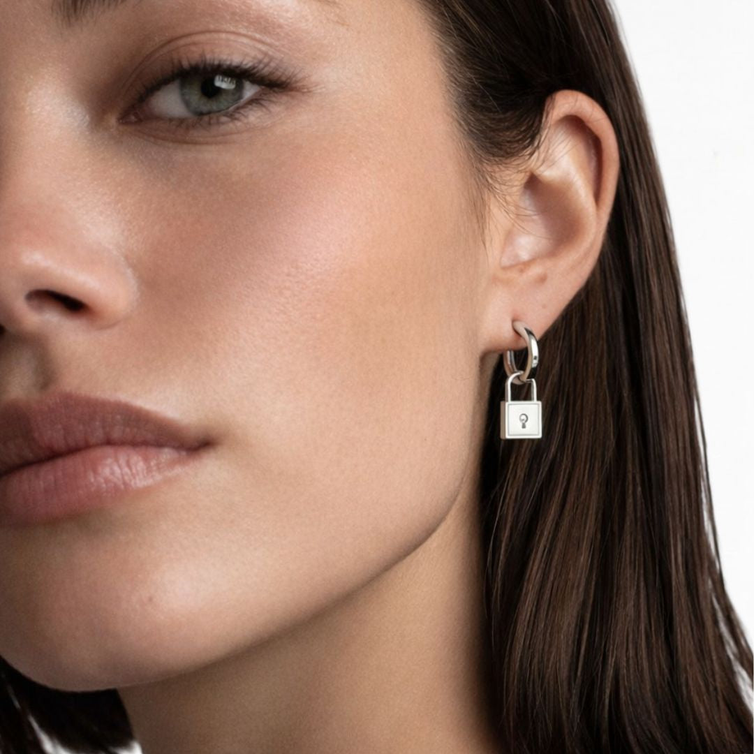 Boucles d'oreilles cadenas créoles argent 925 zirconium 1,2 cm The Secret Bellaime 2