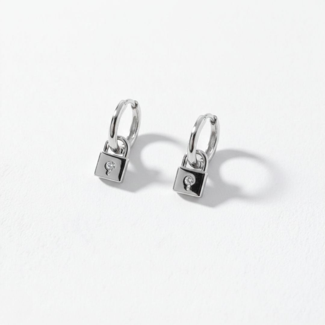 Boucles d'oreilles cadenas créoles argent 925 zirconium 1,2 cm The Secret Bellaime 4