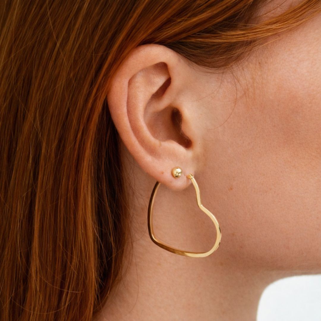 Boucle d'oreille creole coeur plaqué or 18K 4 cm Pure Love Bellaime 2