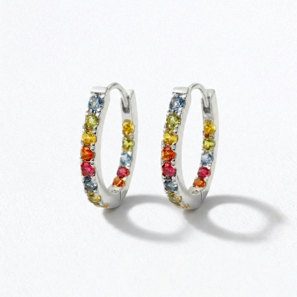 Boucle d'oreille individuelle créole colorée argent 925 zirconium 1,5 cm Rainbow Loop Bellaime