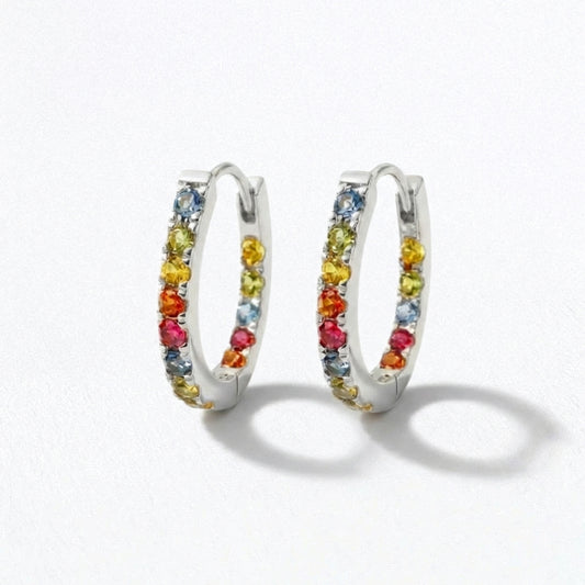 Boucle d'oreille individuelle créole colorée argent 925 zirconium 1,5 cm Rainbow Loop Bellaime