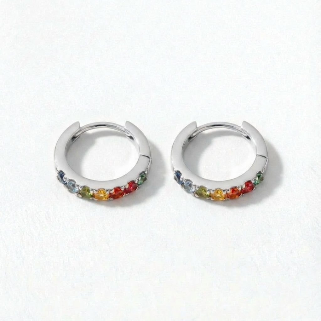 Boucle d'oreille individuelle créole colorée argent 925 zirconium 1,5 cm Rainbow Loop Bellaime 4