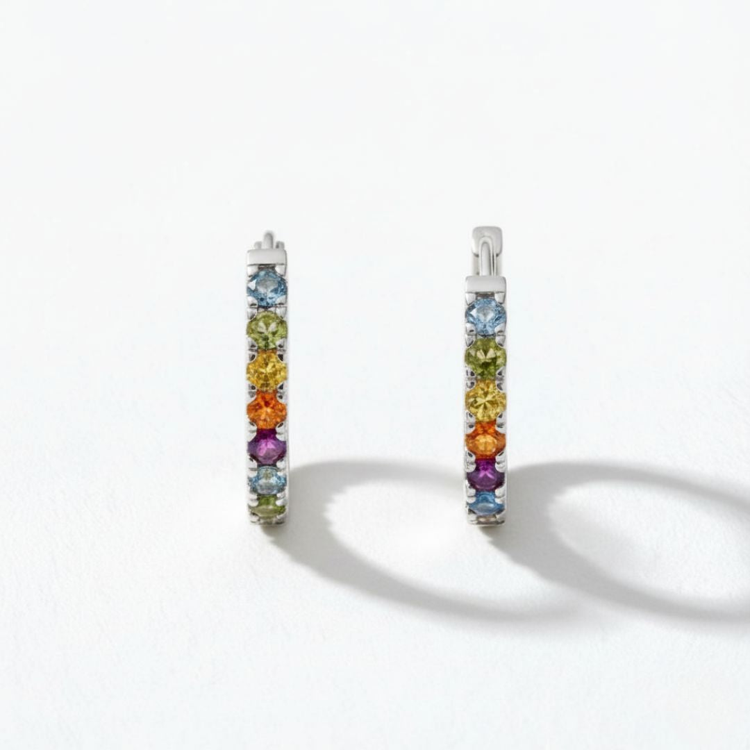 Boucle d'oreille individuelle créole colorée argent 925 zirconium 1,5 cm Rainbow Loop Bellaime 5