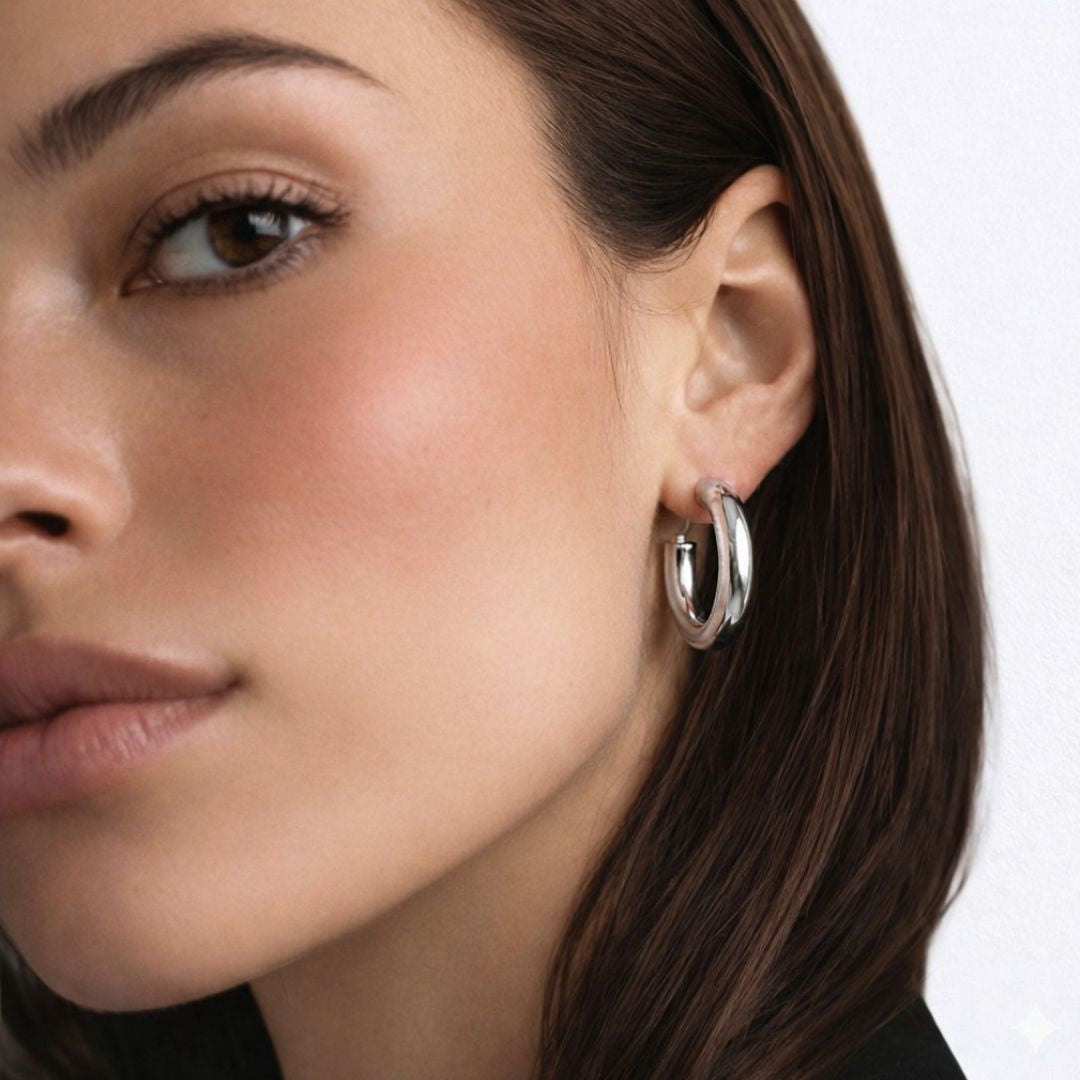 Boucles d'oreilles creoles acier inoxydable argent Dorine Bellaime 2