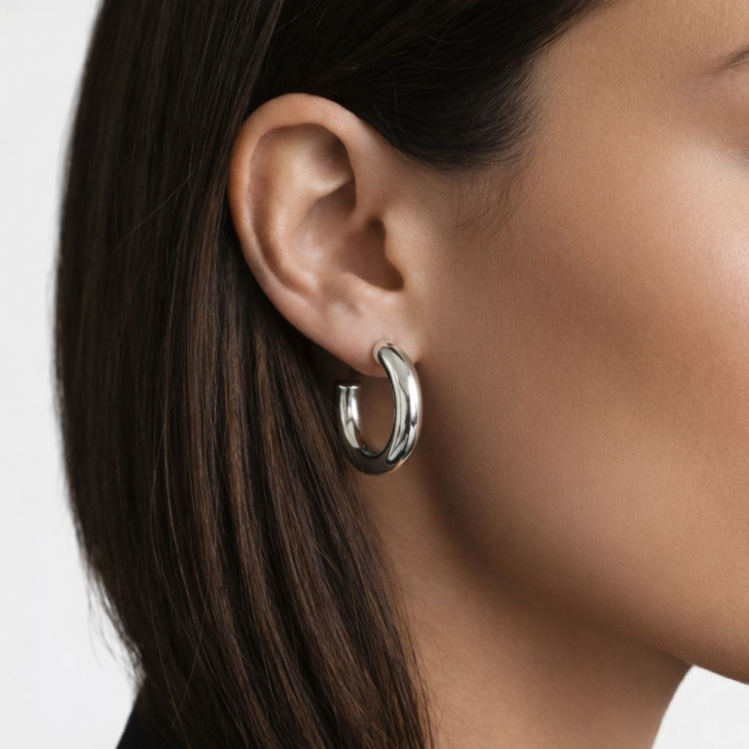 Boucles d'oreilles creoles acier inoxydable argent Dorine Bellaime 3