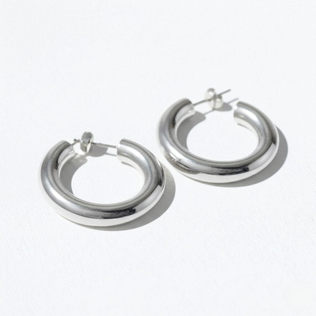 Boucles d'oreilles creoles acier inoxydable argent Dorine Bellaime 4