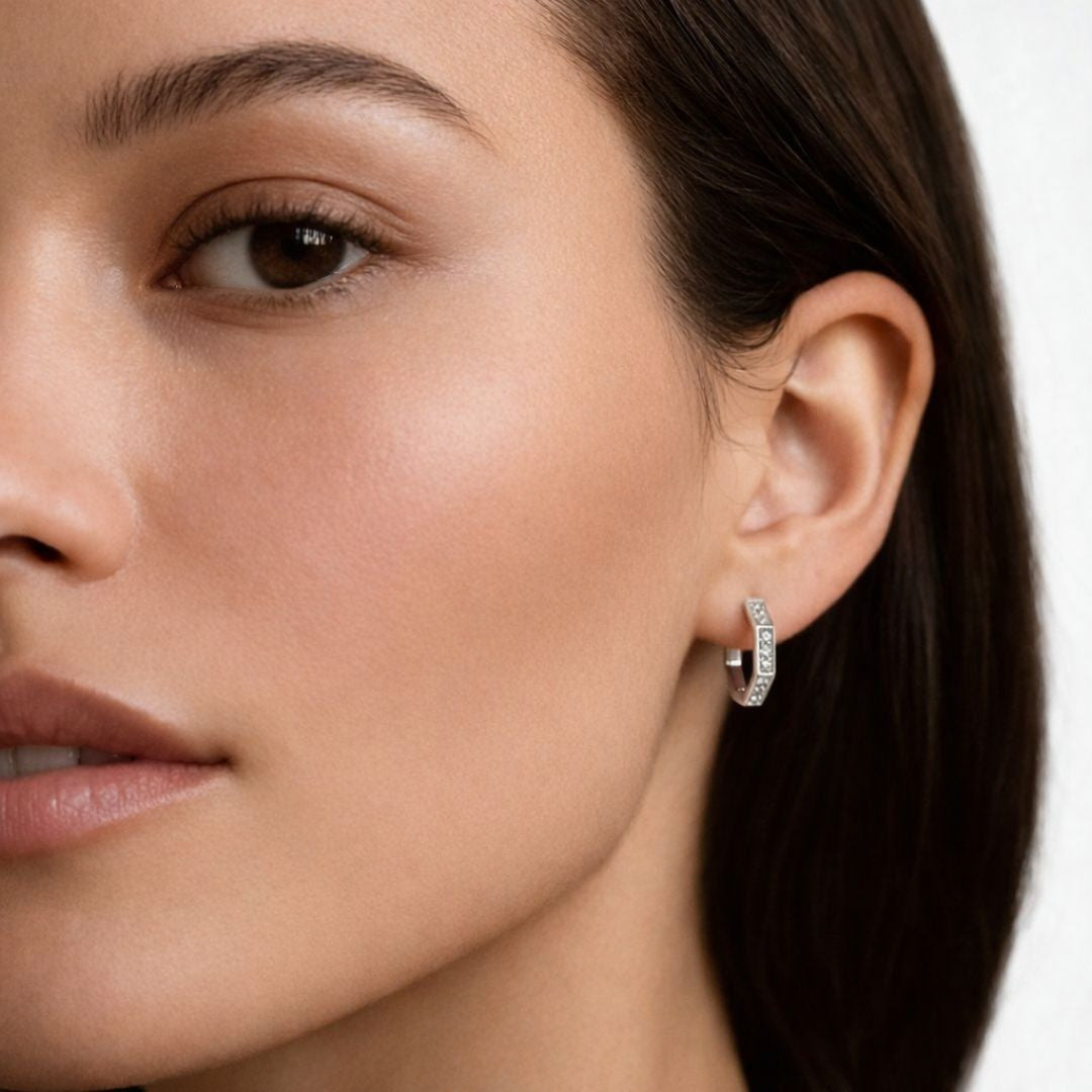 Boucles d'oreilles créoles argent 925 zirconium 1,5 cm Baby Geo Bellaime 2