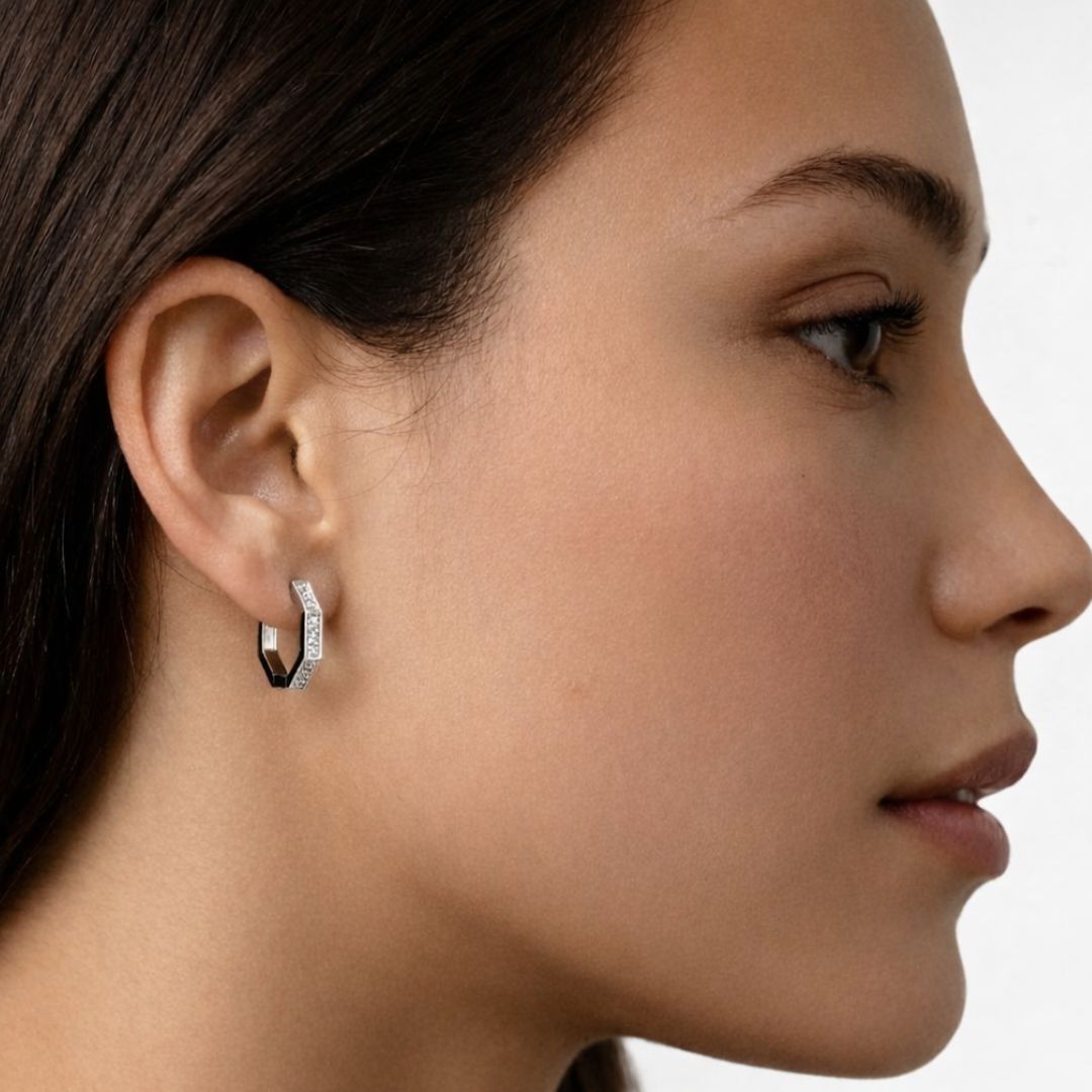 Boucles d'oreilles créoles argent 925 zirconium 1,5 cm Baby Geo Bellaime 3