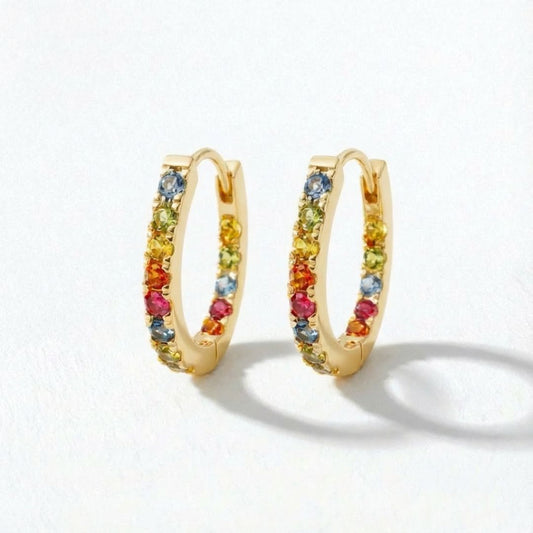 Boucles d'oreilles créoles colorées plaqué or 18K zirconium 1,5 cm Rainbow Loop Bellaime