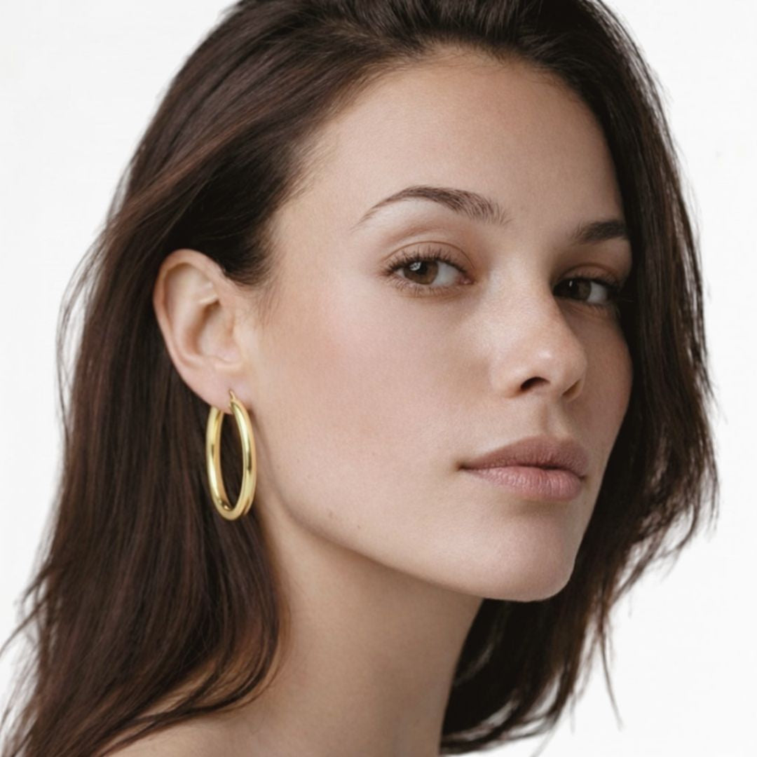 Boucles d'oreilles créoles plaqué or 18K 5 cm Basic & Perfect Bellaime 2