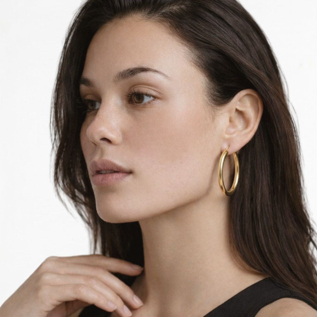 Boucles d'oreilles créoles plaqué or 18K 5 cm Basic & Perfect Bellaime 3