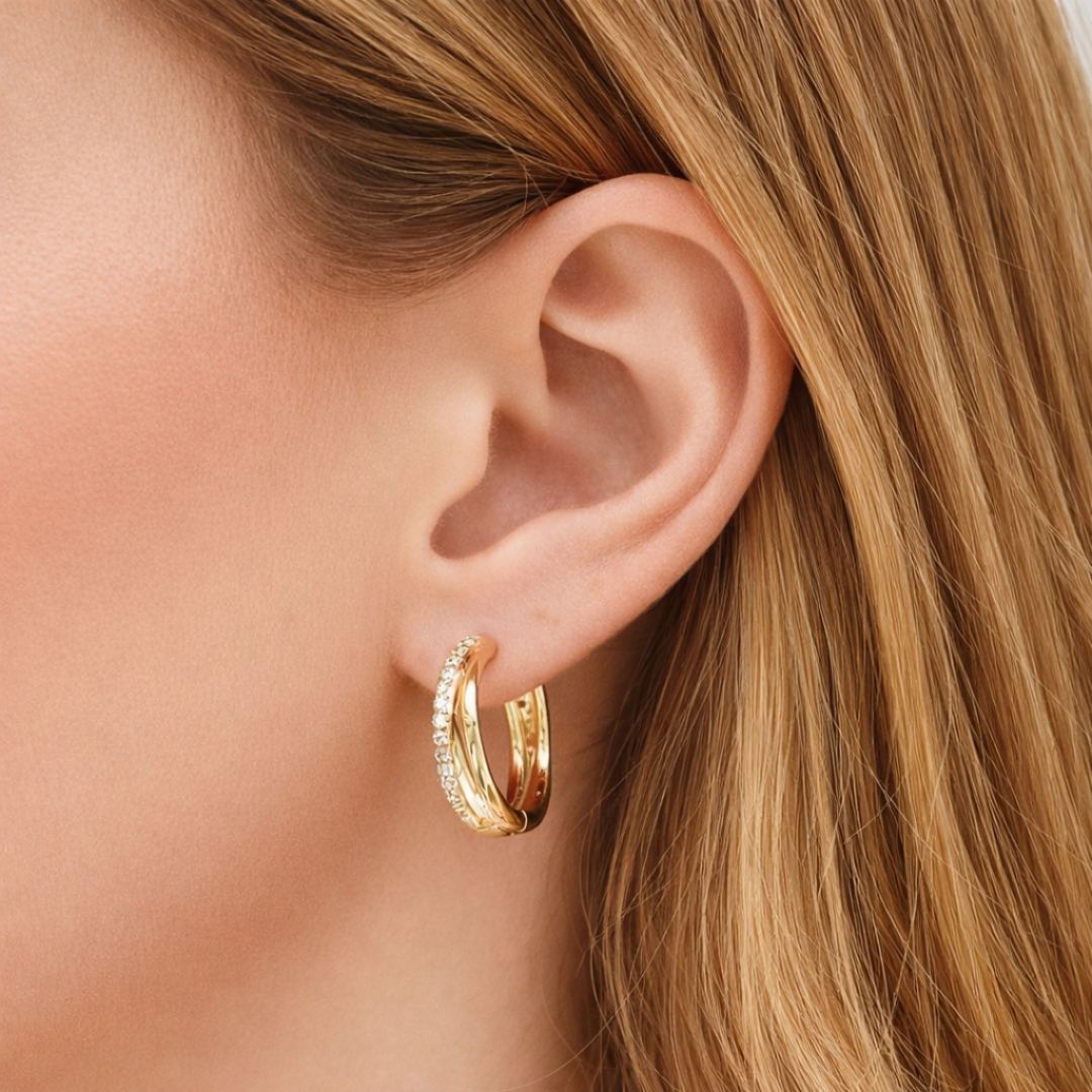 Boucles d'oreilles créoles plaqué or 18K zirconium 2 cm Carla Bellaime 2