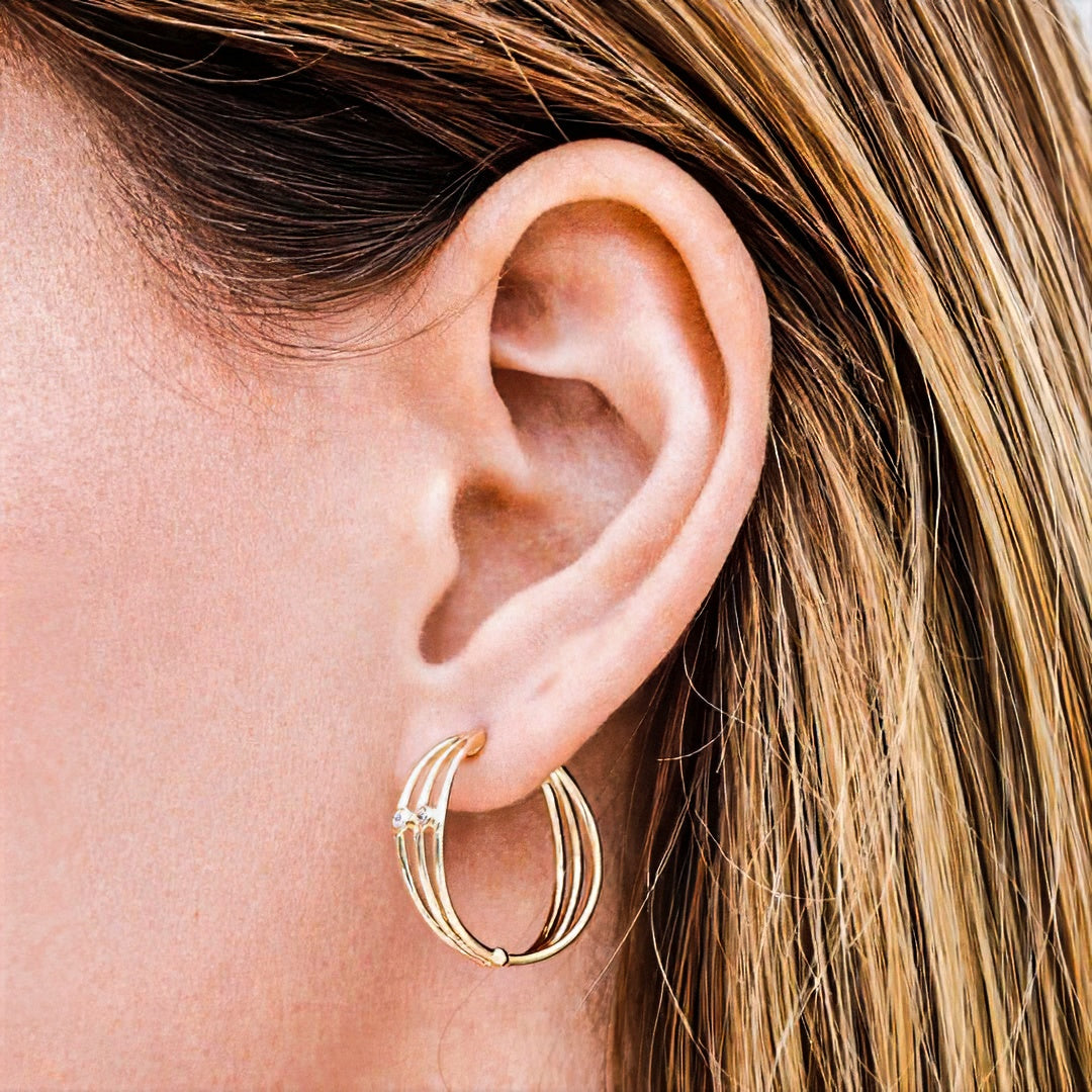 Boucles d'oreilles créoles plaqué or 18k zirconium 2 cm Jonah Bellaime 2