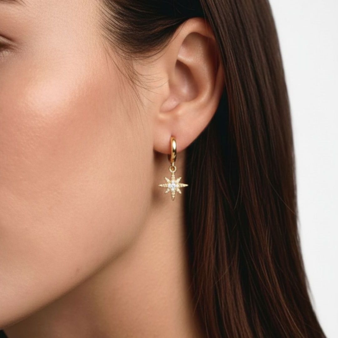 Boucles d'oreilles étoile créoles plaqué or 18K Lightstar Bellaime 3